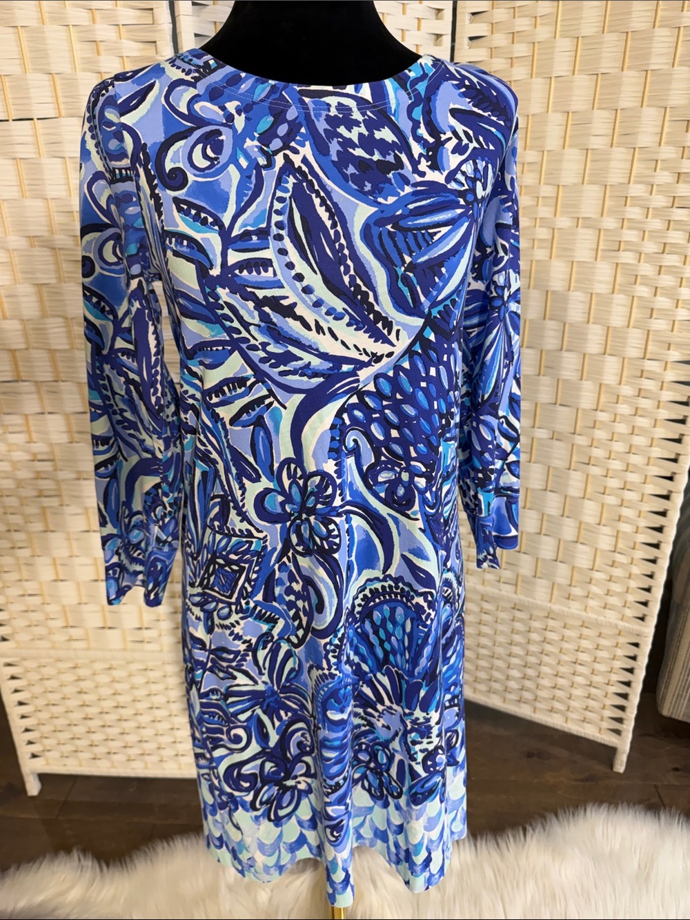 Lilly Pulitzer Blue Floral-Print Long Sleeve Dress